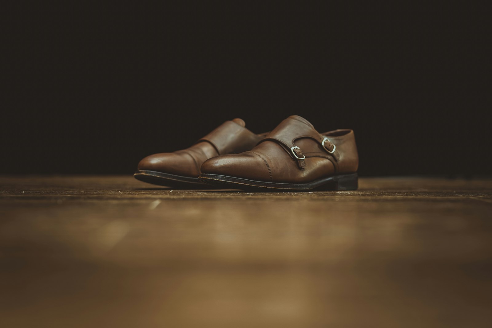 Brown leather monk-strap dress shoes